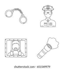 Handcuffs, policeman, prisoner, flashlight.Police set collection icons in outline style vector symbol stock illustration web.