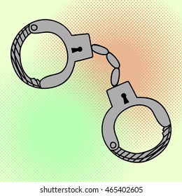 Handcuffs pop art vector. Beautiful comic style. Hand drawn manacle