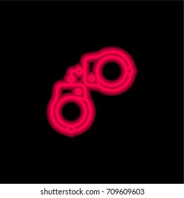 Handcuffs red glowing neon ui ux icon. Glowing sign logo vector