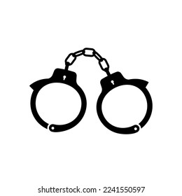 Handcuffs silhouette icon. Tool for arresting and escorting dangerous criminals with safe grip and subject of role playing vector games