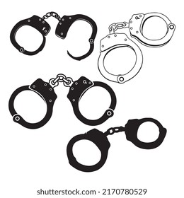 Handcuffs Silhouettes Icon Isolated on White Background,Outline,vector illustration