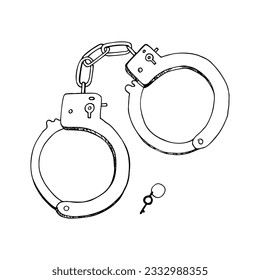 Handcuffs. Simple linear graphic design. Sketch vector illustration