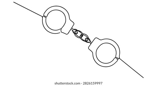 Handcuffs single line drawing illustration with handcuffs security prisoner detention