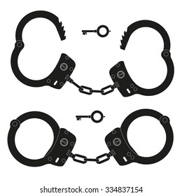 Handcuffs. Unlocked and locked. Vector illustration isolated on white background