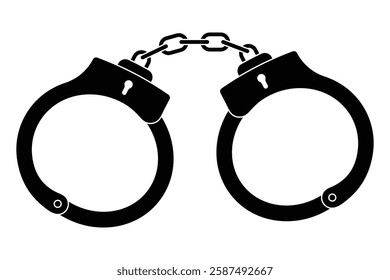 Handcuffs vector icon. Police and security symbol. Black silhouette isolated on white background.