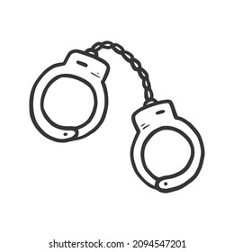 Handcuffs vector illustration. Hand drawn sketch doodle scribble style. Crime handcuff sketch icon.