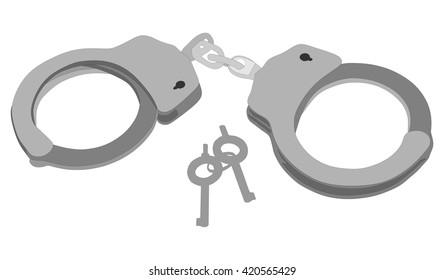 Handcuffs vector  isolated on white background. Police arrest tool. Sexual game toy. Immurement activity. Capture hands of criminal people. Security and protect.