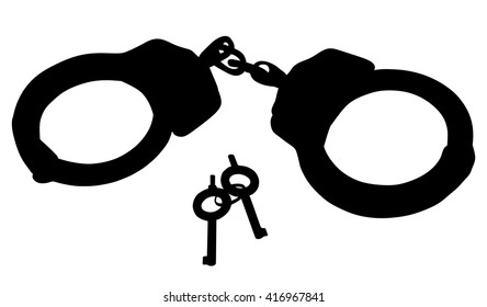 Handcuffs vector silhouette isolated on white background. Police arrest tool. Sexual game toy. Immurement activity. Capture hands of criminal people. Security and protect. Police equipment. 