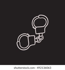 Icono de esbozo vectorial de esposas aislado en el fondo. Icono de esposas dibujadas a mano. Icono de boceto esposado para infografía, sitio web o aplicación.