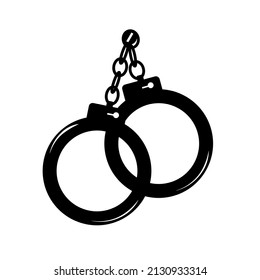 Esposas de la ilustración del material vectorial. Pulseras para el criminal. Libertad. Aislado sobre un fondo blanco.