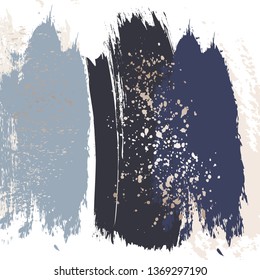 hand-dravn navy strokes with glitter effect foil. Business decoration, wedding design, surface pattern graphics. 