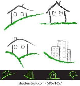 Hand-draw architecture home icon set. Vector illustration.