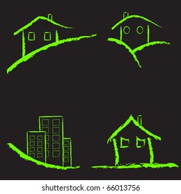 Hand-draw architecture home icon set. Vector illustration.
