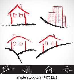 Hand-draw architecture home icon set. Vector illustration.