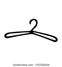 Hand-draw black outline vector illustration of metal retro coat hanger isolated on a white background