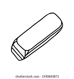 Hand-draw black vector illustration of eraser rubber item isolated on a white background