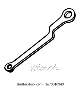 Una ilustración vectorial en negro dibujada a mano de la herramienta de cerrajería metálica aislada en un fondo blanco con llave de papel