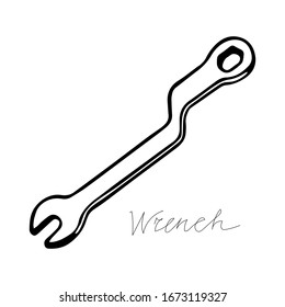 Una ilustración vectorial en negro dibujada a mano de la herramienta de cerrajería metálica aislada en un fondo blanco con llave de papel