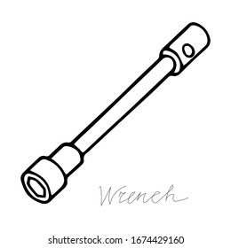 Ilustración vectorial en negro dibujada a mano de la herramienta de cerrajería metálica aislada en un fondo blanco con llave de papel
