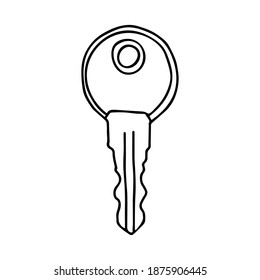 Hand-draw black vector illustration of metallic key isolated on a white background