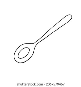 A Hand-draw black vector illustration of metallic spoon isolated on a white background