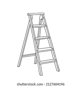A Hand-draw black vector illustration of metallic or wooden ladder isolated on a white background