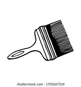Hand-draw black vector illustration of a paintbrush with wooden handle isolated on a white background