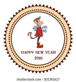 Hand-draw card with stylish hipster monkey. The symbol of the new year 2016. 