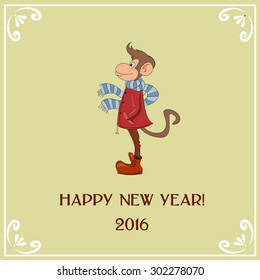 Hand-draw cards with stylish hipster monkey. The symbol of the new year 2016. 