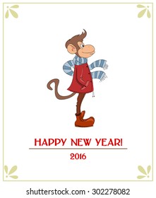 Hand-draw cards with stylish hipster monkey. The symbol of the new year 2016. 