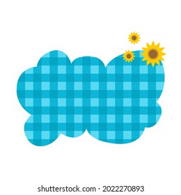 handdraw cloud speech bubble design cartoon art with blue square background and sunflower