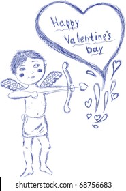 Hand-draw Cupidon with arrow. Valentine background