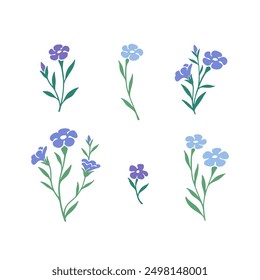 Handdraw flower print. Stylized flax flower illustration for prints, clothing, pattern, packaging and postcards.