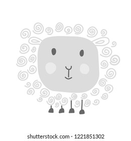 Handdraw Funny vector doodle white sheep, sketch for your design. Isolated on white background