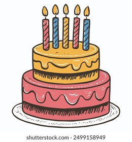 Hand-draw Happy Birthday Cake Illustration