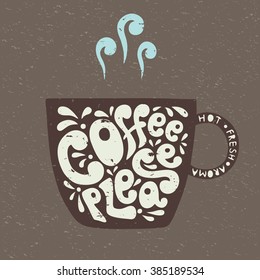 Handdraw lettering Coffee Please. Vector typography. Vintage design for poster, T-shirt, bag, coffee bar. 