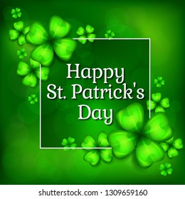 Handdraw lettering for greeting card of St. Patrick's day, inscription text in frame. Green. Vector illustration.