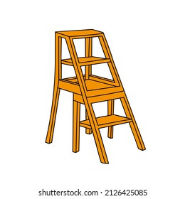 Ilustración vectorial naranja dibujada a mano de una escalera metálica o de madera aislada sobre un fondo blanco
