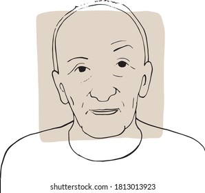 Hand-draw outline portrait of old man with light beige sample color. Abstract colletion of different people and skin tones. Diversity concept
