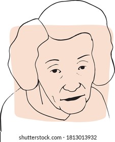 Hand-draw outline portrait of old woman with light beige sample color. Abstract colletion of different people and skin tones. Diversity concept
