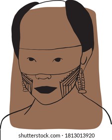 Hand-draw outline portrait of a tribal man with brown sample color. Abstract colletion of different people and skin tones. Diversity concept

