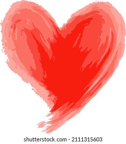 Hand-draw painted red heart. Element for design. Beautiful grunge heart. Illustration for Valentines day.