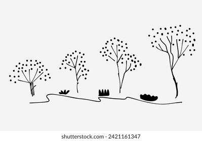 Hand-draw set of trees vector image doodle