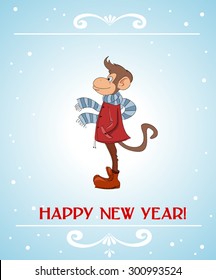 Hand-draw Ã?Â±ards with stylish hipster monkey. The symbol of the new year 2016. Greetings for the New Year and Christmas Suitable for ads, invitations, signboards, congratulations, card.