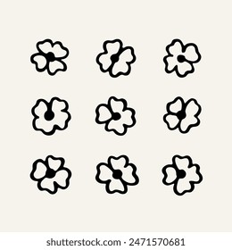 Handdraw stylized flowers. Modern vector design sign. 60s and 70s Retro style.