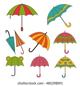 Hand-draw umbrellas set. Vector illustration for autumn holiday design.