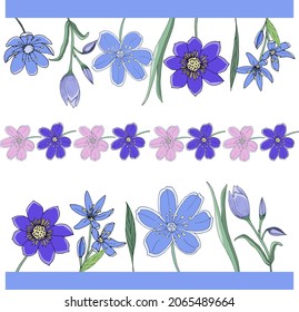 Handgezeichnete Vektorgrafik von blauen Blumen, Design für Einladungen und Grußkarten.