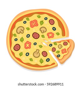Hand-draw vector illustration of an Italian pizza on white background. illustration of a Italian pizza isolated on white background, vector illustration. fast food hand draw
