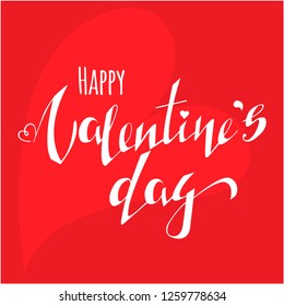 Handdraw vector lettering Valentines Day banner in red and white colors