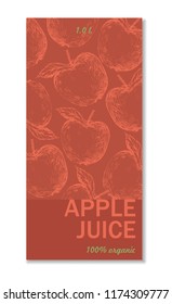 Hand-drawing apple juice packing label design. Apple logo design element with pattern. Muted apple sticker. Isolated vector illustration